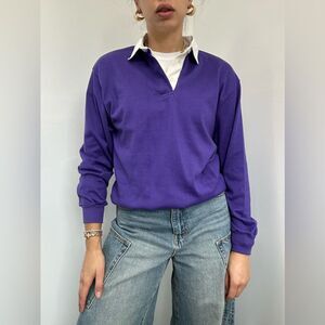 Vintage 80’s / 90’s Purple Polo Pullover Sweater 1/4 Button Front Size M